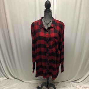 Becool Red Black Buffalo Plaid Button Up Long Shirt Womens Size 3XL Flannel NEW